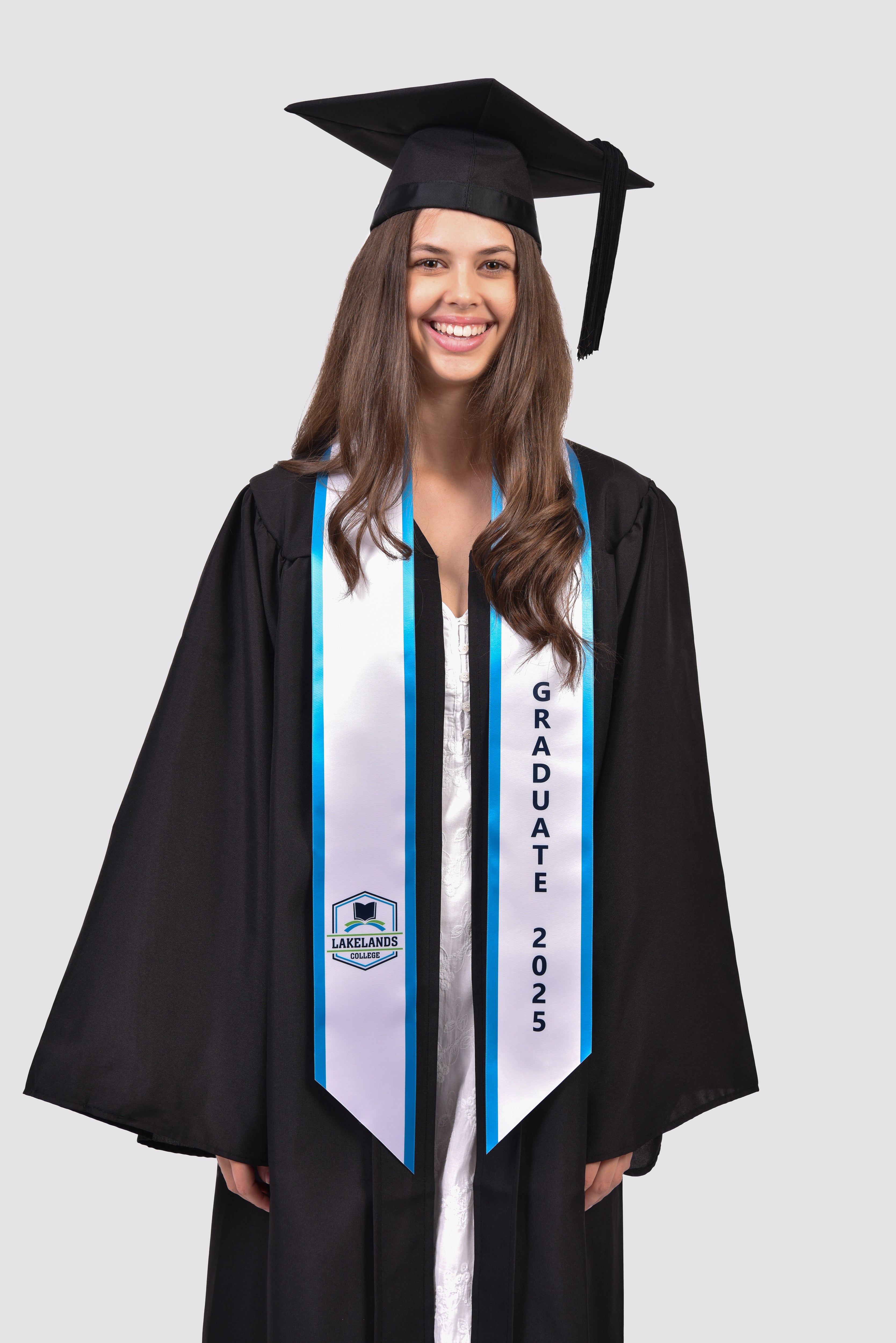 White Graduate Sash With Blue Edge Trim Colouring