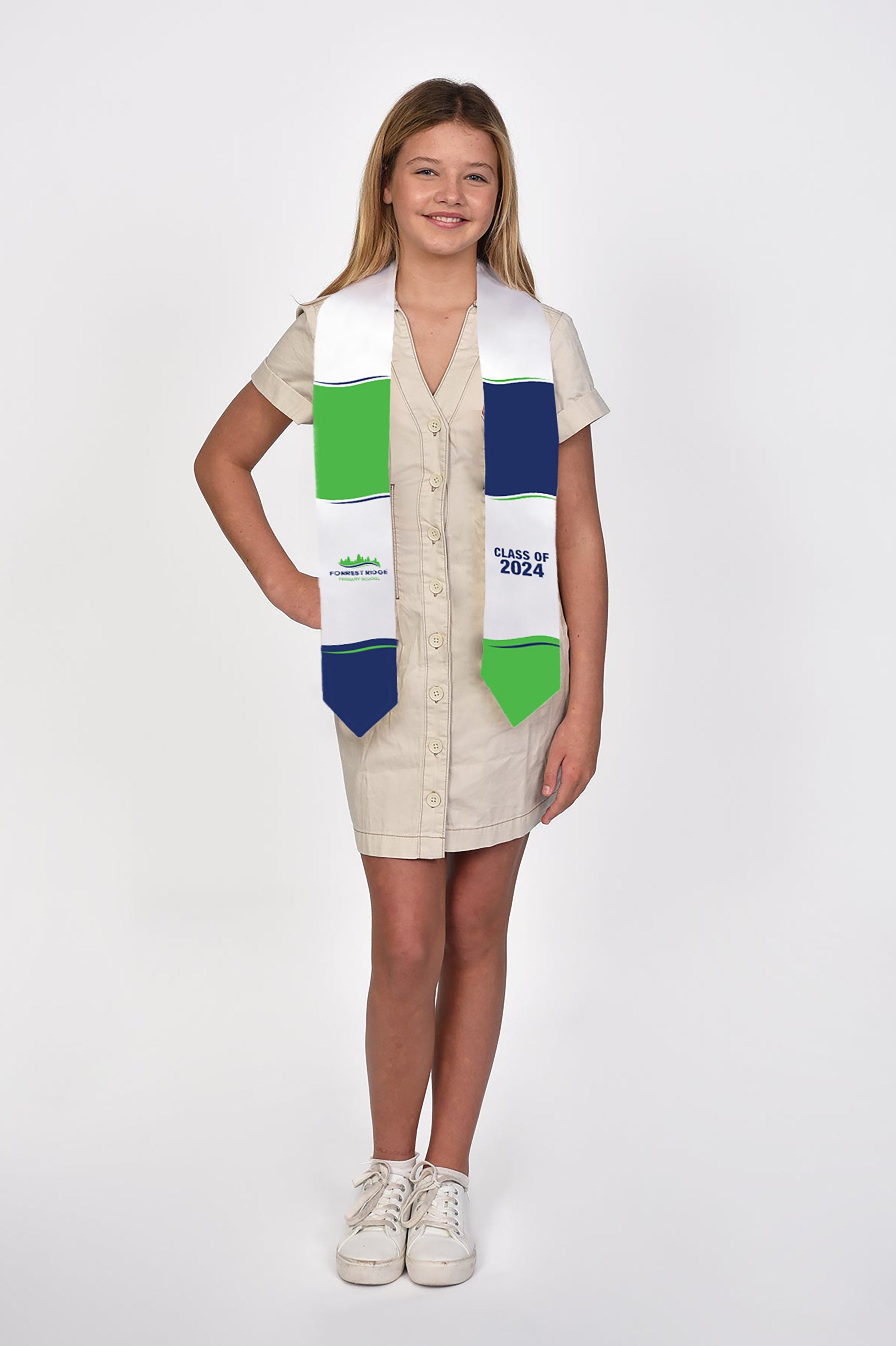Primary school graduation sash featuring custom design and colour scheme