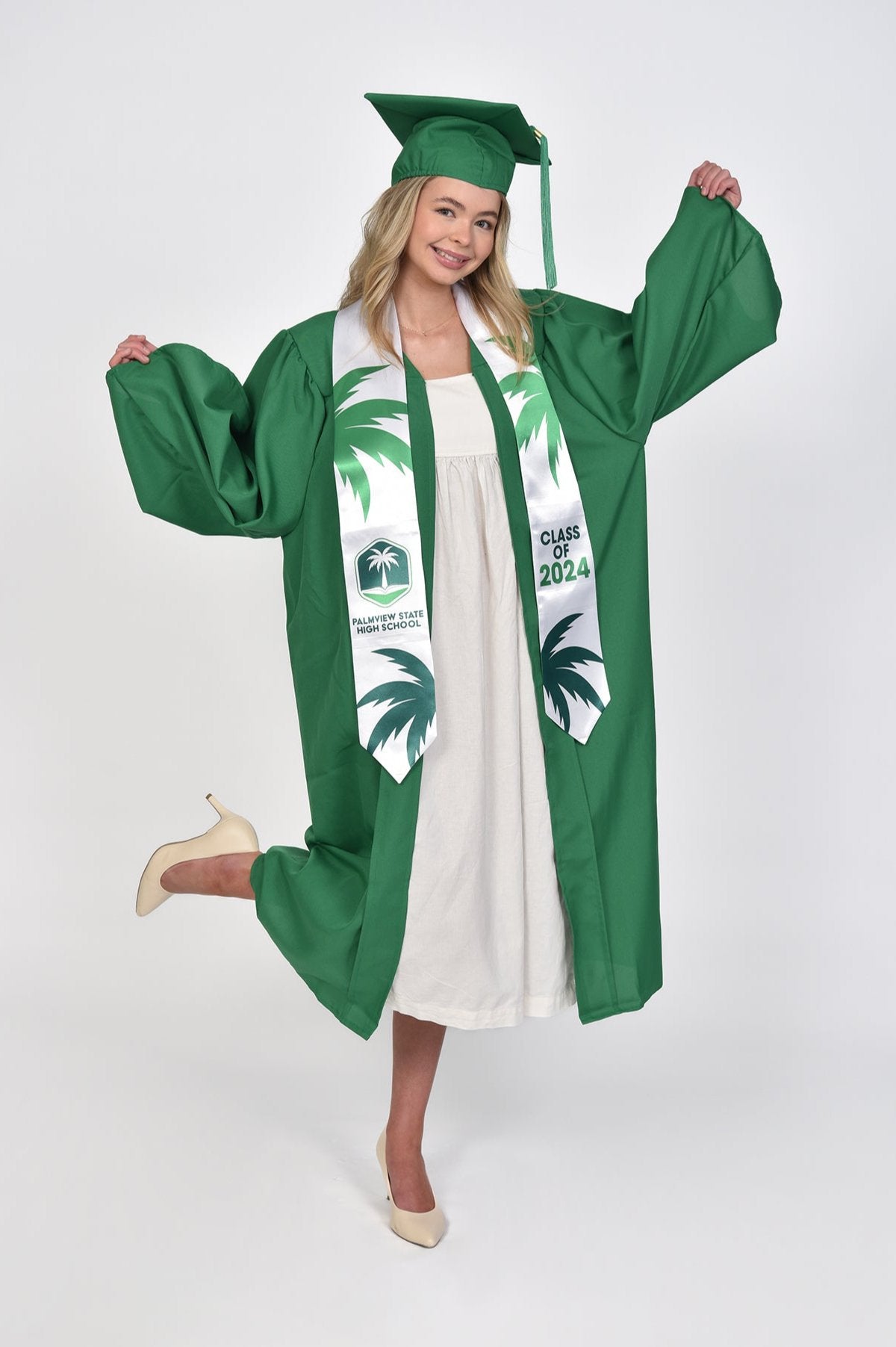 Green & White Graduation Sash Branded With School Colours and Logo