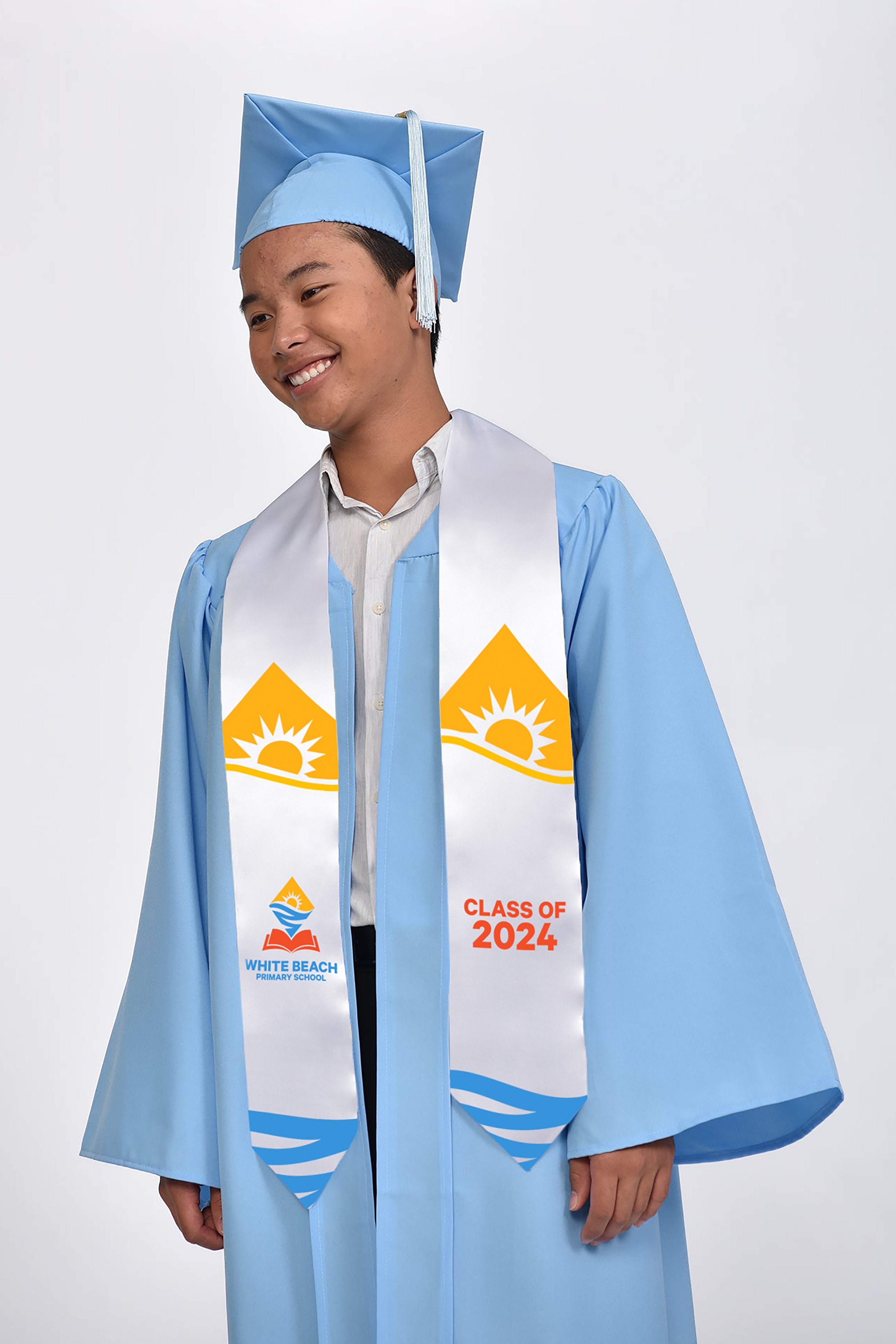 White Graduation Sash custom logo printed