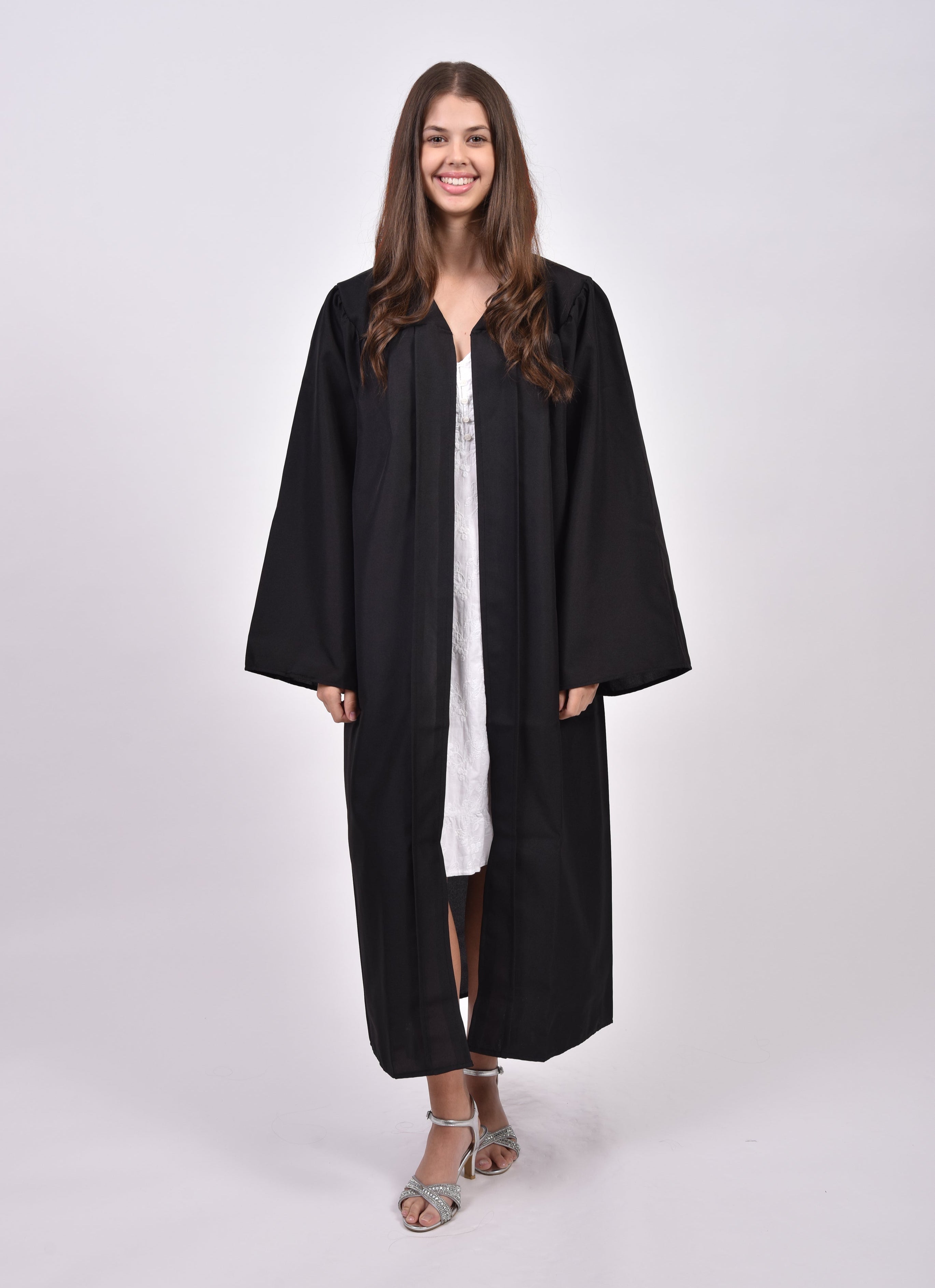 Standard Graduation Gown in Black modelled by student